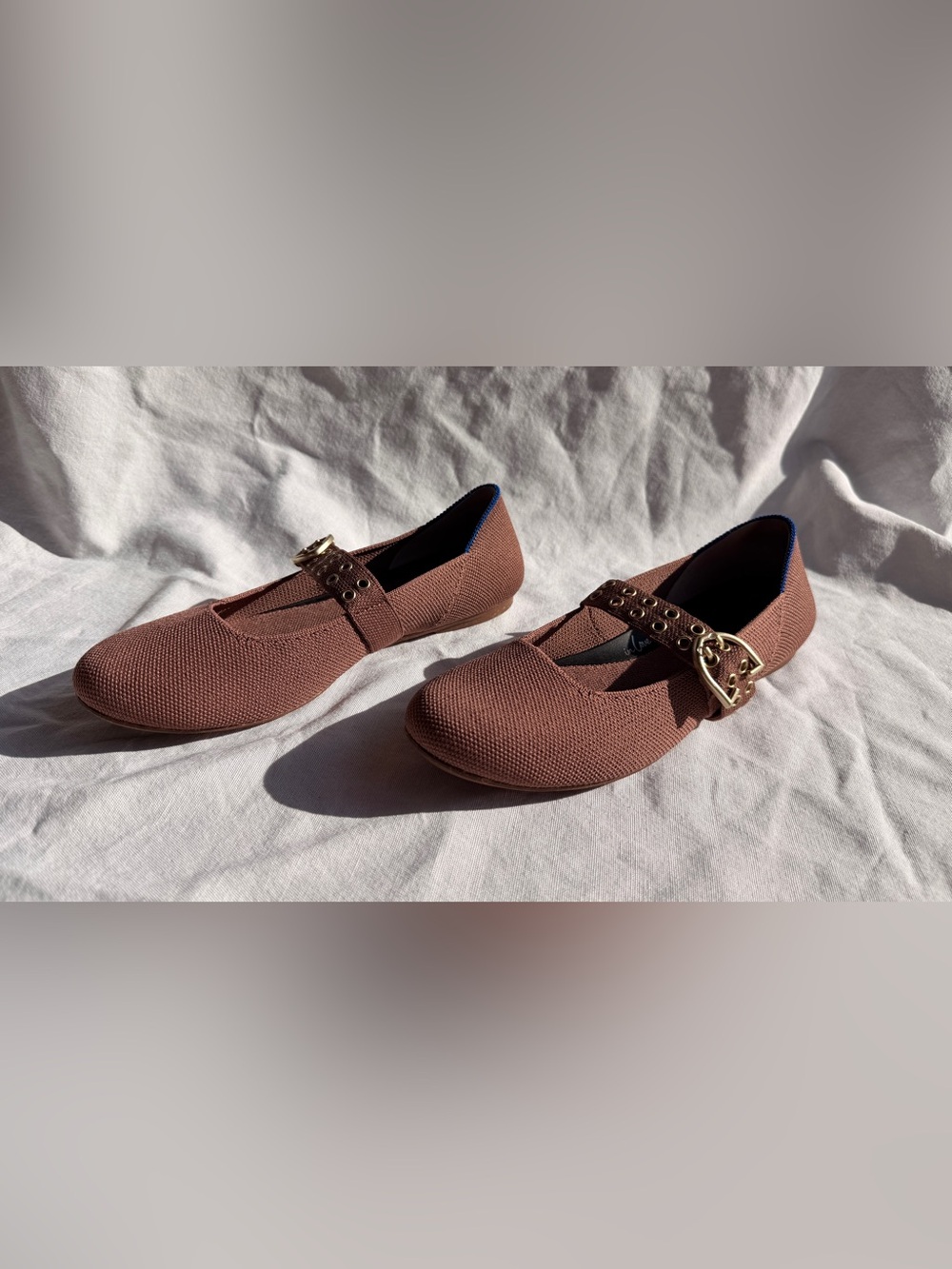 Rothy’s Hazelnut Brown Ballet Flats Shoes Mary Jane’s Grommet Buckle Knit 7 - Picture 3 of 7